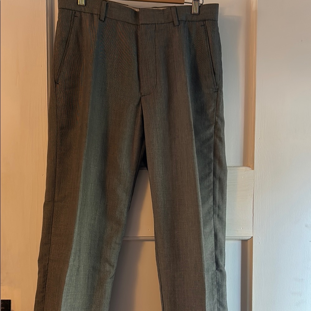 Olive Green Dress Pants with Flat Front and Straight Leg